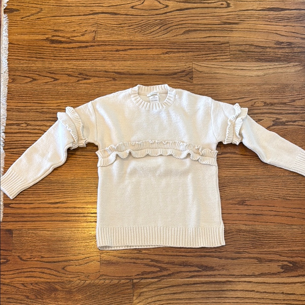 Zara Girls Cream Sweater Pullover Top with Ruffle Detail Sz 9